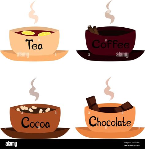 Set Of Hot Drinks Coffee Tea Cocoa Chocolate Design Of The Menu