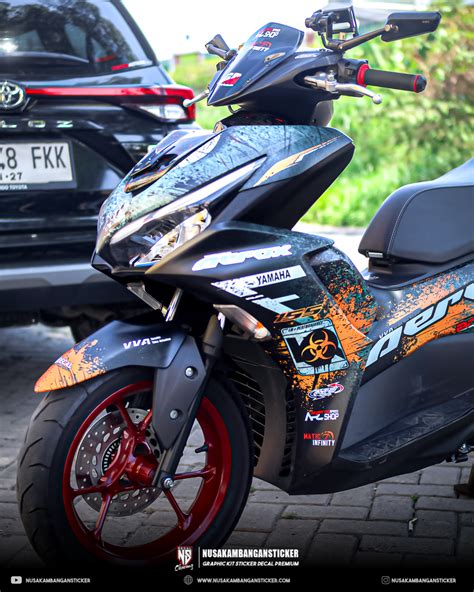 Desain Motor Yamaha Aerox Connected Bercak Oren Abu Abu Fullbody