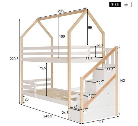 Lits superposés séparables 2 x 90 x 200 cm Avec rangements Pin