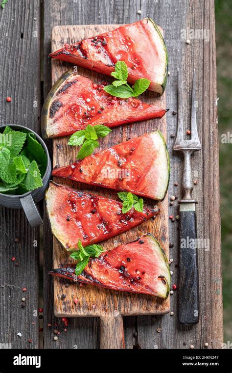 Homemade Roasted Watermelon With Red Pepper And Mint Roasted