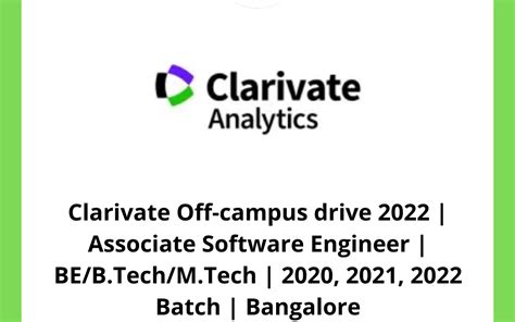 Clarivate Off Campus Drive 2022 Associate Software Engineer BE B