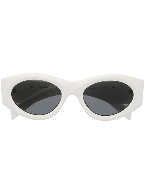 Prada Eyewear Logo Plaque Sunglasses White Farfetch Uk