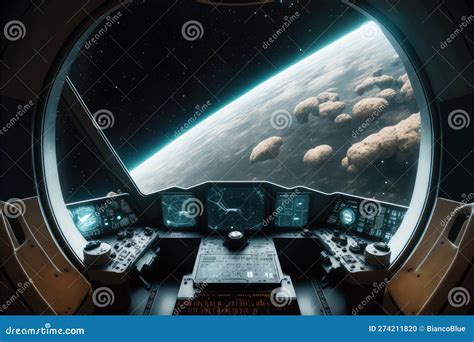 Outer View of Spaceship Window with Control System Room. Stock Illustration - Illustration of ...