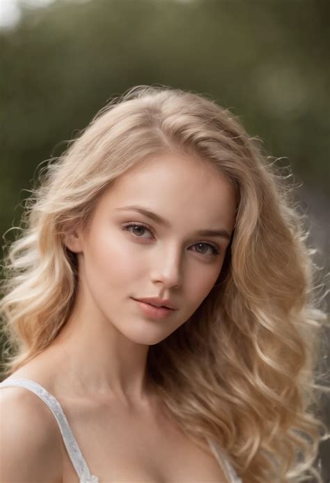 A Close Up Of A Woman With Long Blonde Hair Wearing A White Dress