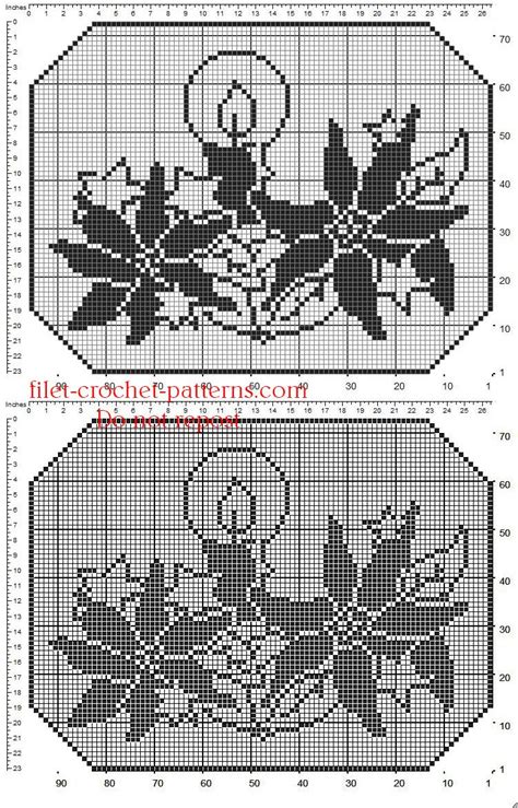 Christmas Crochet Filet Doily With Candles And Stars