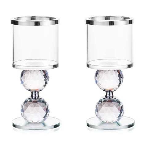 Crystal Glass Pillar Candle Holder Clear Glass Candle Holder With Glass Covers For Table