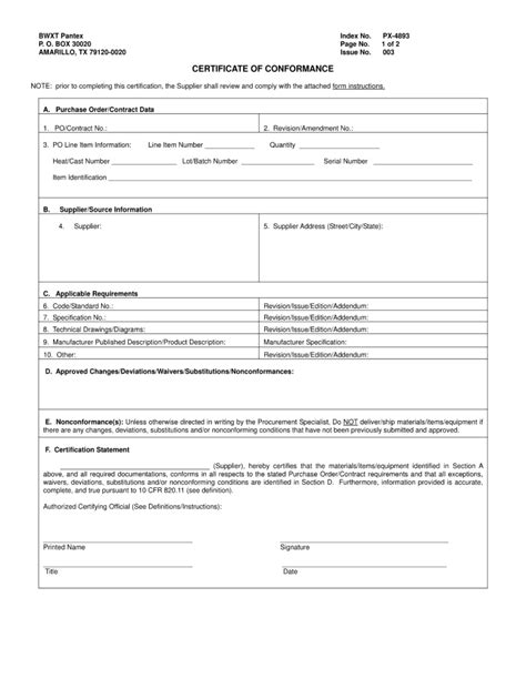 Certificate Of Conformity Form Fill Online Printable Fillable