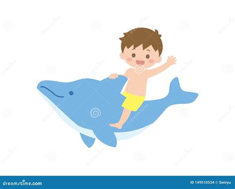Boy Riding A Dolphin1 Stock Vector Illustration Of Swimsuit 149510534