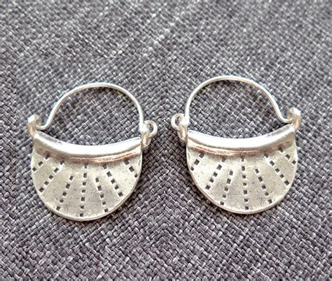 Sterling Silver Crescent Boho Hoop Earrings Ethnic Tribal Etsy