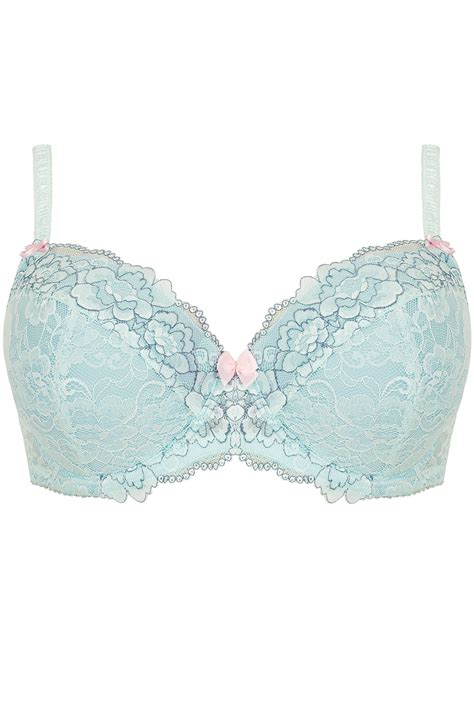 Mint Green And Blue Two Tone Floral Lace Underwired Bra With Moulded Cups