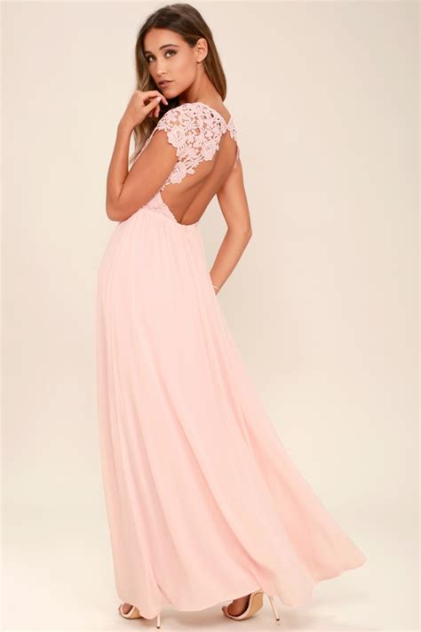 Lovely Blush Pink Dress Lace Dress Backless Maxi Dress Lulus