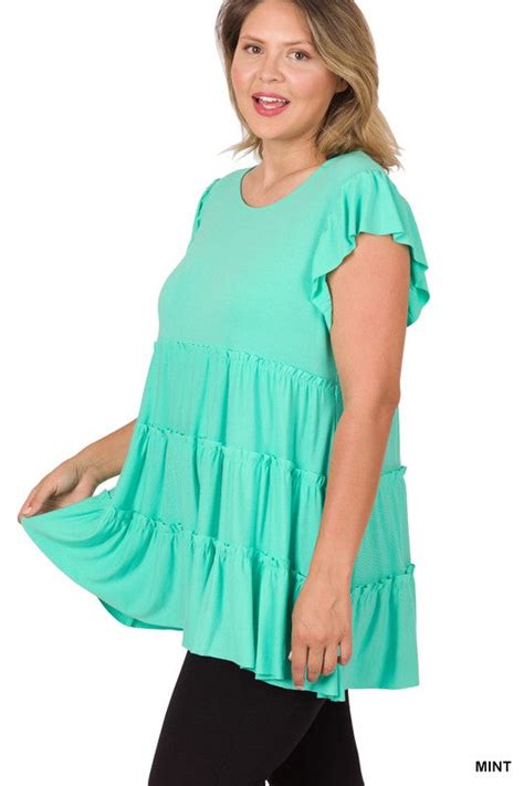 Solid Ruffle Sleeve Tiered Tunic Top Southern Sassy Boutique