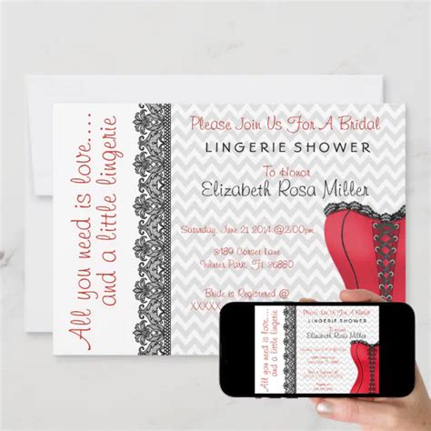 Black Red Corset Lingerie Bridal Shower Invite Zazzle