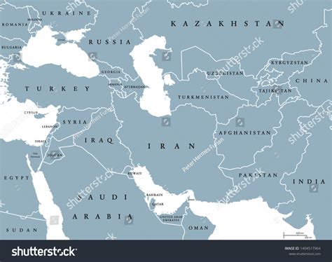 Southwest Asia Political Map Borders Called Stock Vector (Royalty Free ...