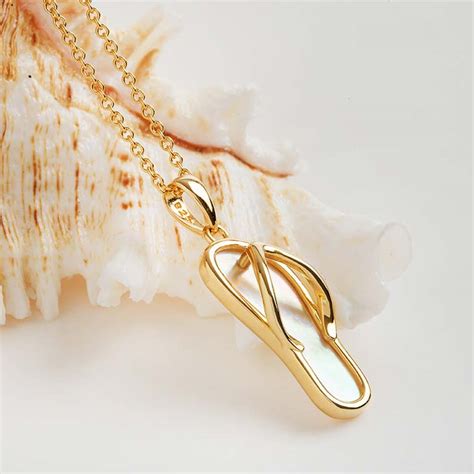 14k Gold Vermeil Mother Of Pearl Flip Flop Necklace