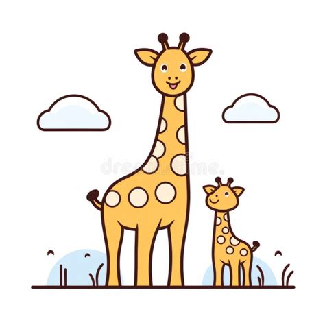 Adorable Flat Style Illustration of Giraffe Mom and Baby Stock ...