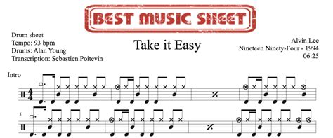Drum Sheet - Alvin Lee - Take It Easy - Best Music Sheet