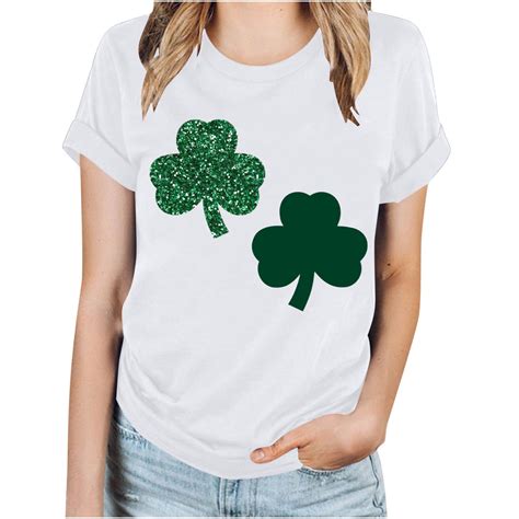 Jsaierl Womens St Patricks Day Tshirts Green Four Leaf Clover Graphic