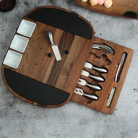 Large Acacia Wood Cheese Board And Knife Set Food Meat Cheese Plate