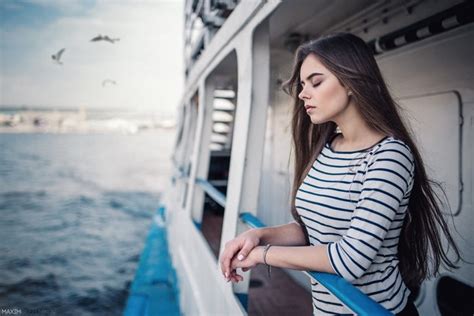 Ship Women Model Sea Long Hair Closed Eyes Brunette Photography