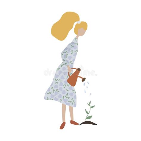 Woman Watering Drawing Plant Stock Illustrations 284 Woman Watering