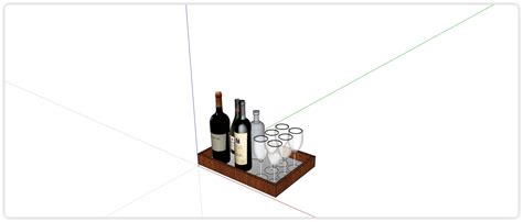 托盘红酒瓶子玻璃杯高脚杯su模型陈设摆件土木在线