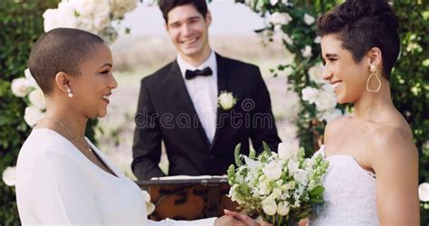 Love Happy And Lgbtq With Lesbian Couple At Wedding For Celebration Gay And Pride Smile