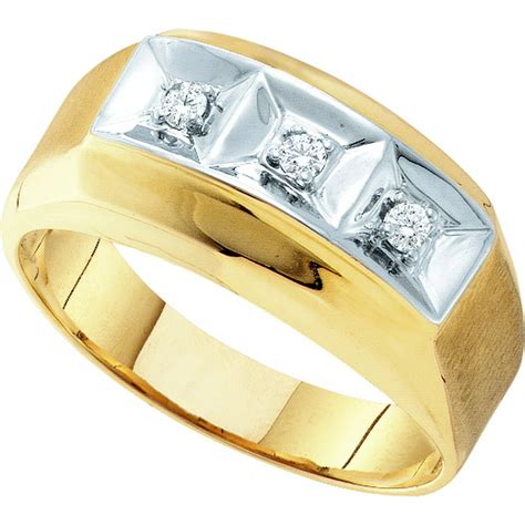 Mias Collection 10kt Yellow Gold Mens Round Diamond 3 Stone Two Tone