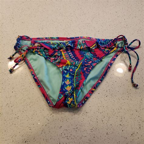 Cremieux Womens Bikini Bottom Large Multi Color Ties In Side Ruffle Ebay