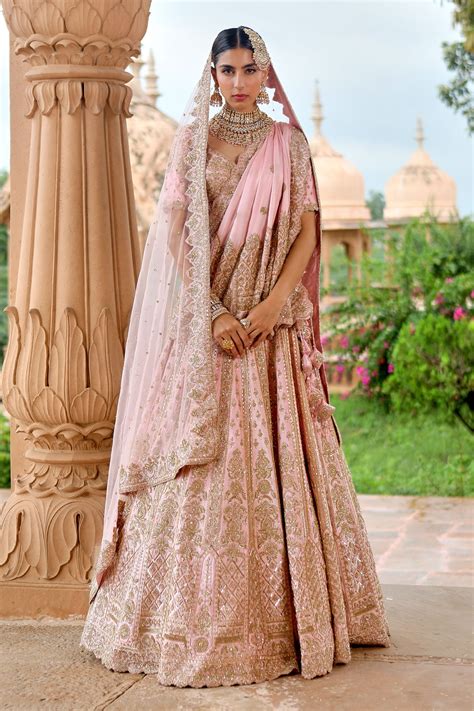 Buy Pink Pure Dupion Silk Embroidery Cutdana Zardozi Bridal Lehenga Set