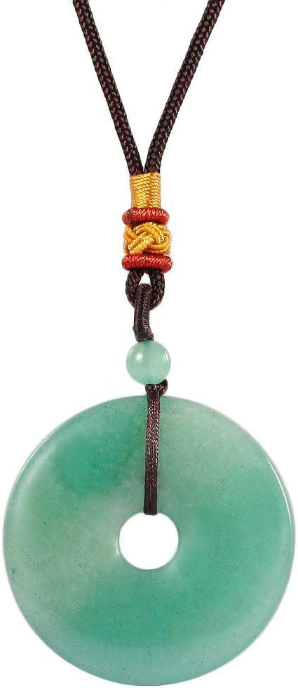 Sunyik Natural Green Aventurine Lucky Coin Stone Pendant Necklace For