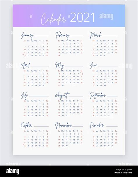 Calendario 2021 In Inglese Web Verticale Poster Banner Scheda La