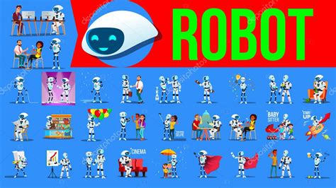 Robot Helper Set Vector Situaciones De Estilo De Vida Futuro