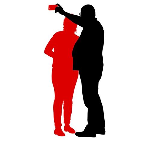 Silhuetas De Homem E Mulher Tirando Selfie Smartphone Em Fundo