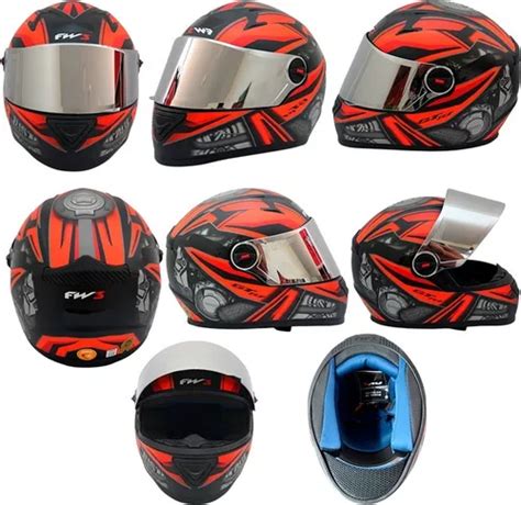 Capacete Fw Gtn R Viseira Cromada Extra Parcelamento Sem Juros