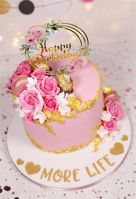 Pink Gold Floral Birthday Cake Cakey Goodness