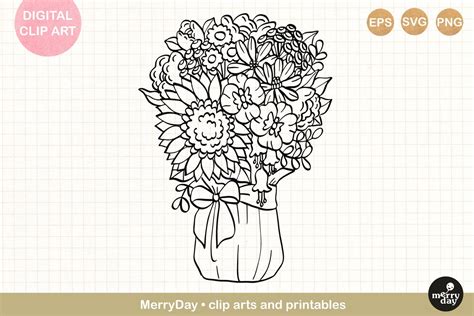 Flower Bouquet Line Art Drawing Graphic By Merryday Creative Fabrica