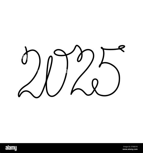 2025 Year In Single Line Style One Continuous Line Drawing Vector