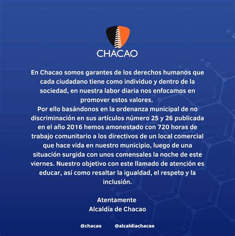 Alcaldía de Chacao on Twitter COMUNICADO En Chacao somos garantes de