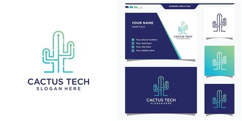 Cactus Logo With Gradient Tech Style And Business Card Design Cactus