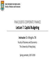 Lecture7 Capital Budgeting Pdf FINA1310EFG CORPORATE FINANCE Lecture