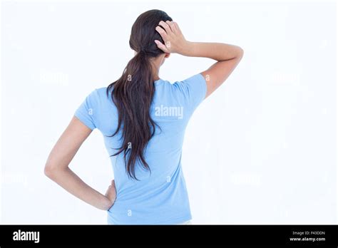 Thoughtful Brunette Scratching Head Stock Photo Alamy