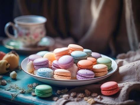 Premium Ai Image Sweet And Colourful French Macaroons On Retrovintage