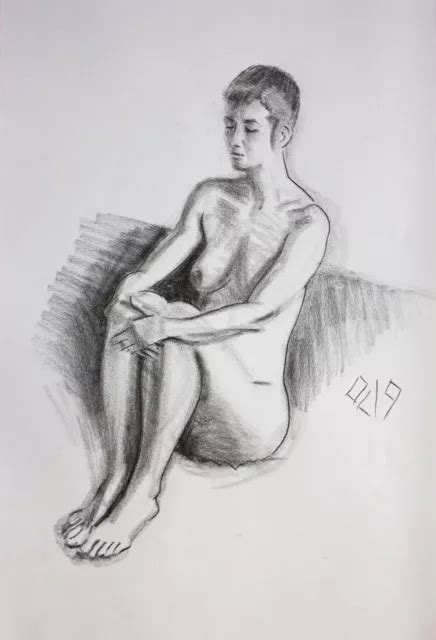 ORIGINAL FEMALE CHARCOAL On Paper Life Drawing Nude Girl Woman Artwork
