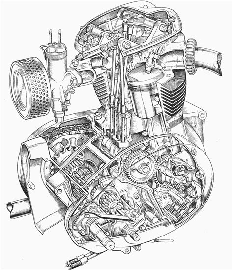 bsa   motorcycle engine cutaway drawing  high quality