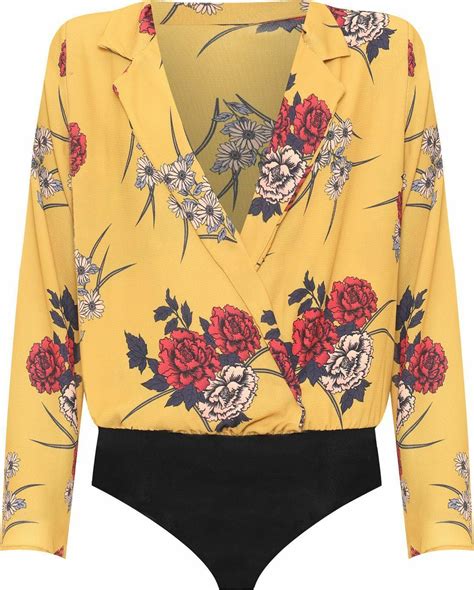 Wrapover Floral Print Bodysuit Ebay