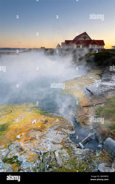 Steam Rises From Hot Water Springs And Vents At Ohinemutu Maori Village