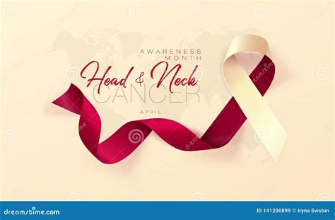 Head And Neck Cancer Awareness Calligraphy Poster Design Realistic Burgundy And Ivory Ribbon