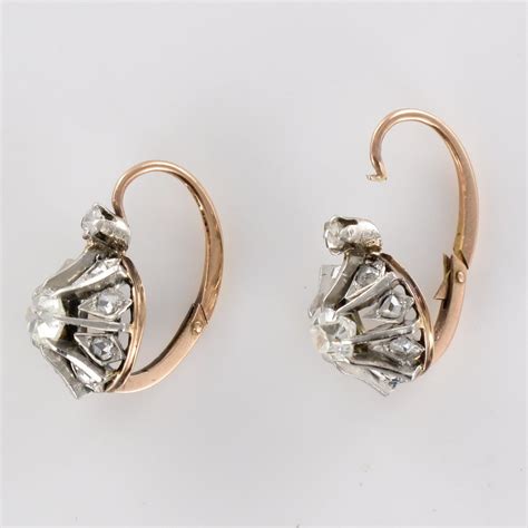 Boucles D Oreilles Anciennes Diamants Or Rose Bijouxbaume