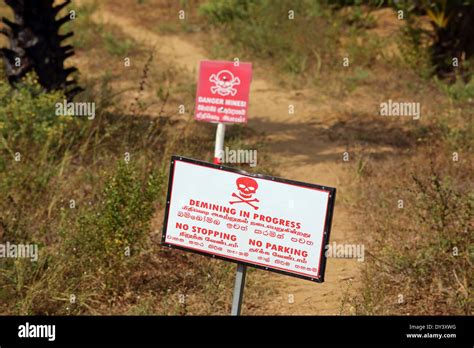 Land Mine Danger Warning Signs Demining In Progress In Former War